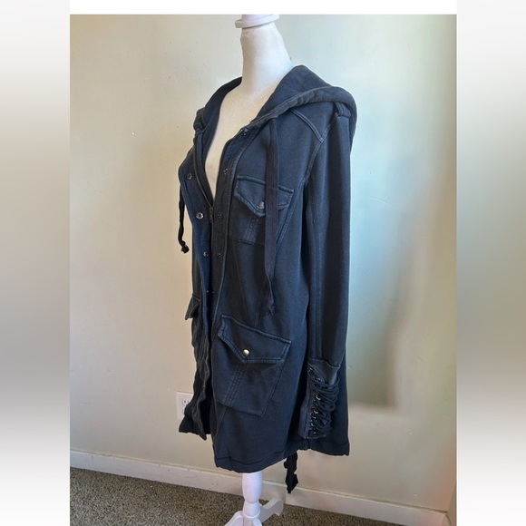 Free People Chelsea Cardi laced up sleeve Hooded cardigan jacket Women’s XS RARE - Picture 4 of 14